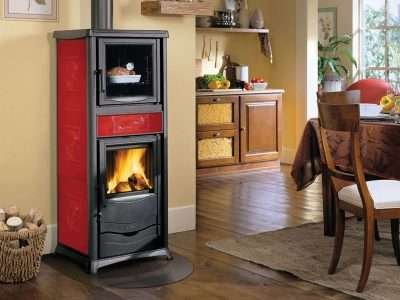 STUFA LEGNA C/FORNO  9.1 KW ROSSELLA PLUS EVO BORDEAUX