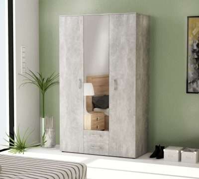 KIT ARMADIO 3 ANTE + 2 CASSETTI SPECCHIO 121X54X200 CEM. K4298