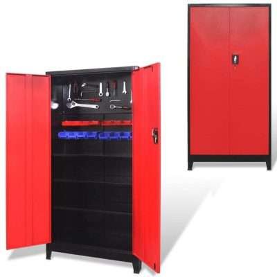 Armadio Portautensili a 2 Ante in Acciaio 90x40x180 cm Nero e Rosso