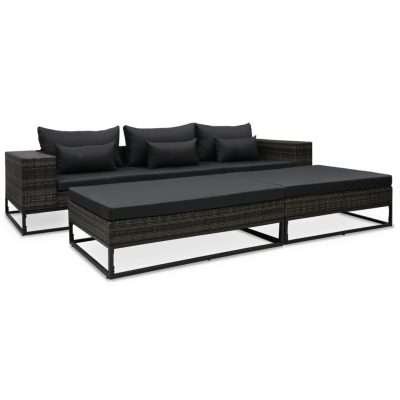 Set Divani da Giardino 5 pz con Cuscini Polyrattan Grigio