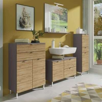 Mobile Base Lavabo Germania "GW-Mauresa" 34x80x56 cm Grafite e Rovere Grandson