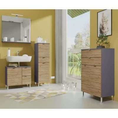 Mobile Base Lavabo Germania "GW-Mauresa" 34x60x56 cm Grafite e Rovere Grandson