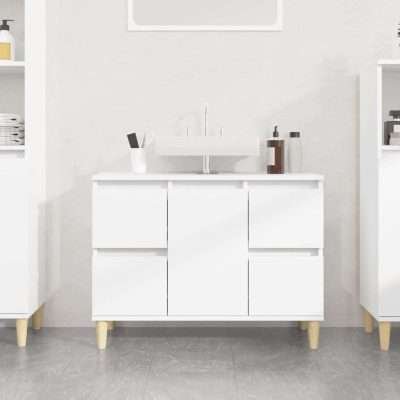 Mobile Lavabo Bianco Lucido 80x33x60 cm in Composito di Legno