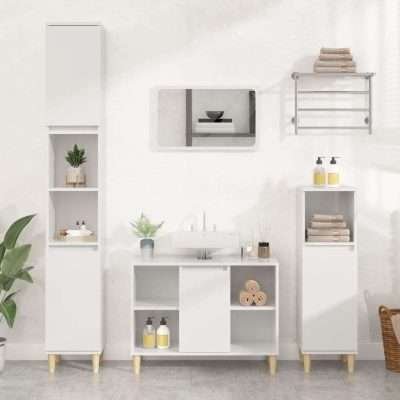 Mobile Lavabo Bianco Lucido 80x33x60 cm in Composito di Legno