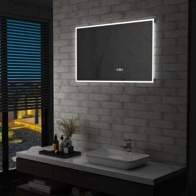 Specchio a LED Bagno con Sensore Tattile e Orologio 100x60cm