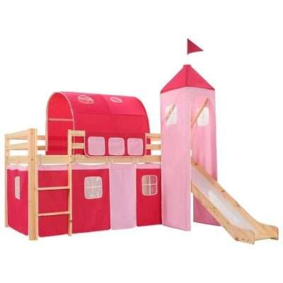 Letto a Soppalco per Bambini con Scivolo e Scaletta in Legno di Pino 208x230 cm