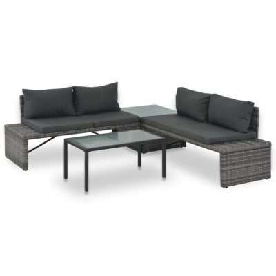 Set Salotto da Giardino 3 pz con Cuscini Polyrattan Grigio