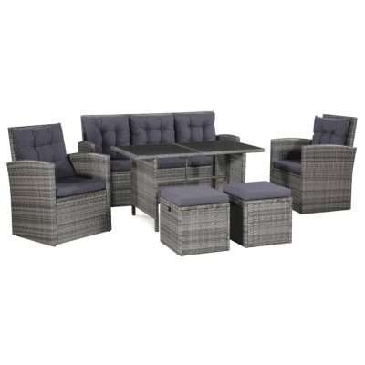 Set Salotto da Giardino 6 pz con Cuscini Polyrattan Grigio
