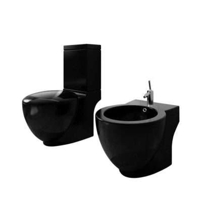 Set WC e bidet da appoggio in ceramica nera