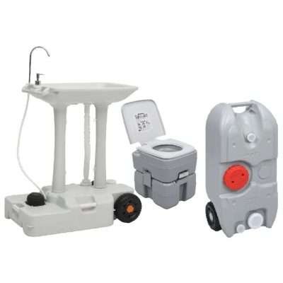 Toilette Portatile da Campeggio e Lavamani Set con Serbatoio dell'Acqua