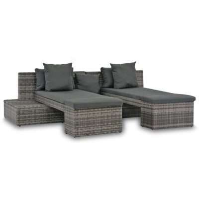 Set Salotto da Giardino 4 pz con Cuscini Polyrattan Grigio