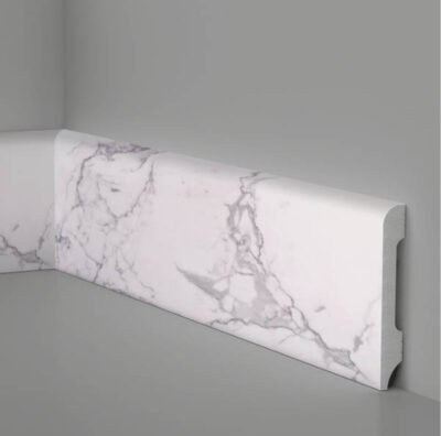 JT1137 Battiscopa in polimero 85x14x2000 mm Effetto marmo Bianco Carrara