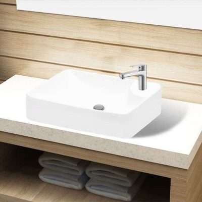 Lavandino Bagno in Ceramica con Foro Rubinetto Bianco