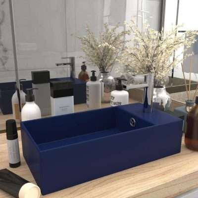 Lavabo Bagno con Troppopieno in Ceramica Blu Scuro