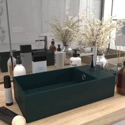 Lavabo Bagno con Troppopieno in Ceramica Verde Scuro