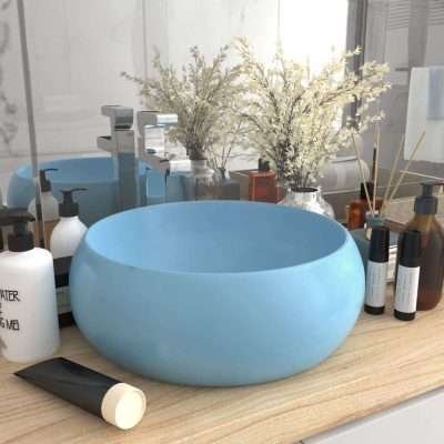 Lavabo di Lusso Rotondo Azzurro Opaco 40x15 cm in Ceramica