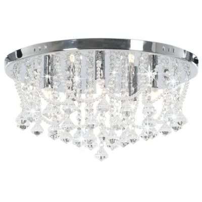 Lampadario da Soffitto con Perline di Cristallo Argento Rotonda 4 Lampadine G9