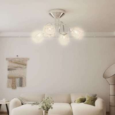 Lampada da Soffitto con Paralumi a Fiore in Vetro per 4 Luci LED G9