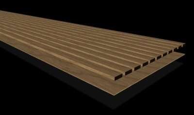 Serie WOOD listello da 4cm Noce su Noce fonoassorbente misura 60x300x2,2 cm