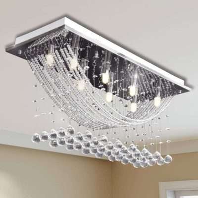 Lampada da soffitto bianca con perle di cristallo di vetro scintillante 8 x G9 29 cm
