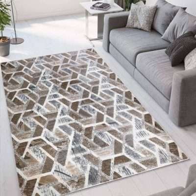 Tappeto Salotto Design Geometrico Moderno Marrone 160x230 - immagine 2