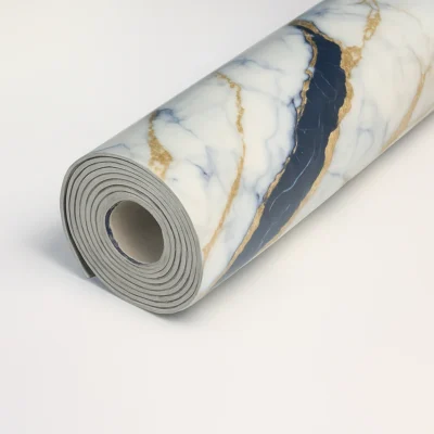Pannello Effetto Marmo 120 cm x 300 cm Alta resistenza Bianco con Sfumature Blu e Oro - immagine 2