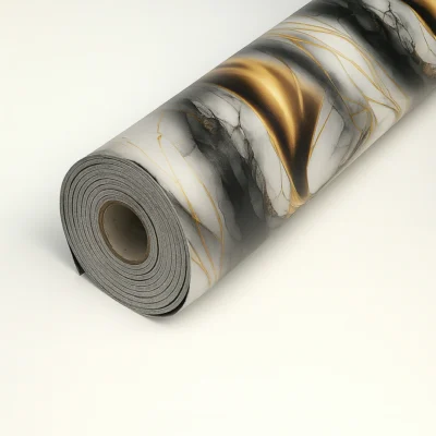 Pannello Effetto Marmo 120 cm x 300 cm Alta resistenza Bianco con Venature Nero e Oro - immagine 3