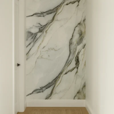 Pannello Effetto Marmo 120 cm x 300 cm Alta resistenza Venature Grigio e Oro - immagine 2