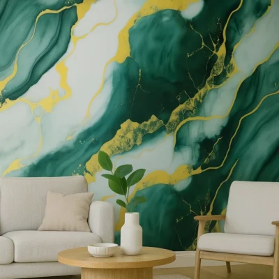 Pannello Effetto Marmo 120 cm x 300 cm Alta resistenza Verde e Oro - immagine 2