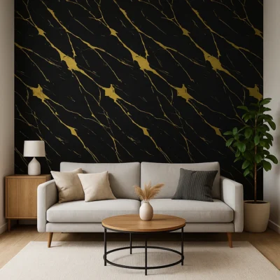 Pannello Effetto Marmo 120 cm x 300 cm Alta resistenza Nero con Venature Oro
