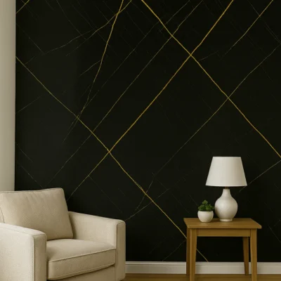 Pannello Effetto Marmo 120 cm x 300 cm Alta resistenza Nero e Oro - immagine 2