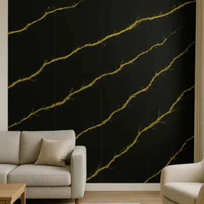 Pannello Effetto Marmo 120 cm x 300 cm Alta resistenza Nero e Sabbia Oro - immagine 2