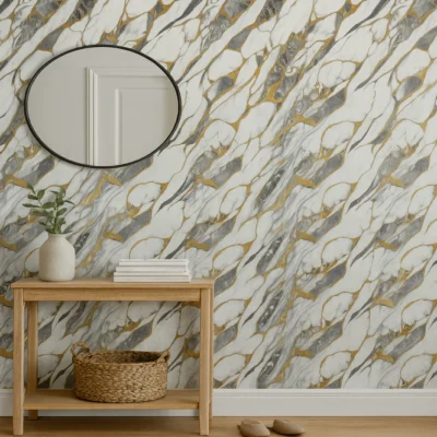 Pannello Effetto Marmo 120 cm x 300 cm Alta resistenza Bianco Grigio Gold - immagine 2