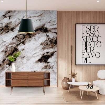 Pannello Effetto Marmo 120 cm x 300 cm Alta resistenza Bianco con Venature Scure - immagine 2
