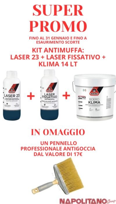 Kit Antimuffa: Klima 14 lt + Laser 23 + Laser Fissativo + Plafone Professionale Antigoccia in Omaggio