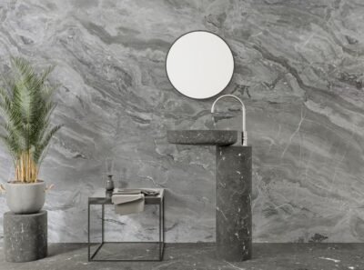 Pannello PVC Effetto marmo lucido 280x122 cm Spessore 2,8 mm Marmorino Grigio - immagine 2